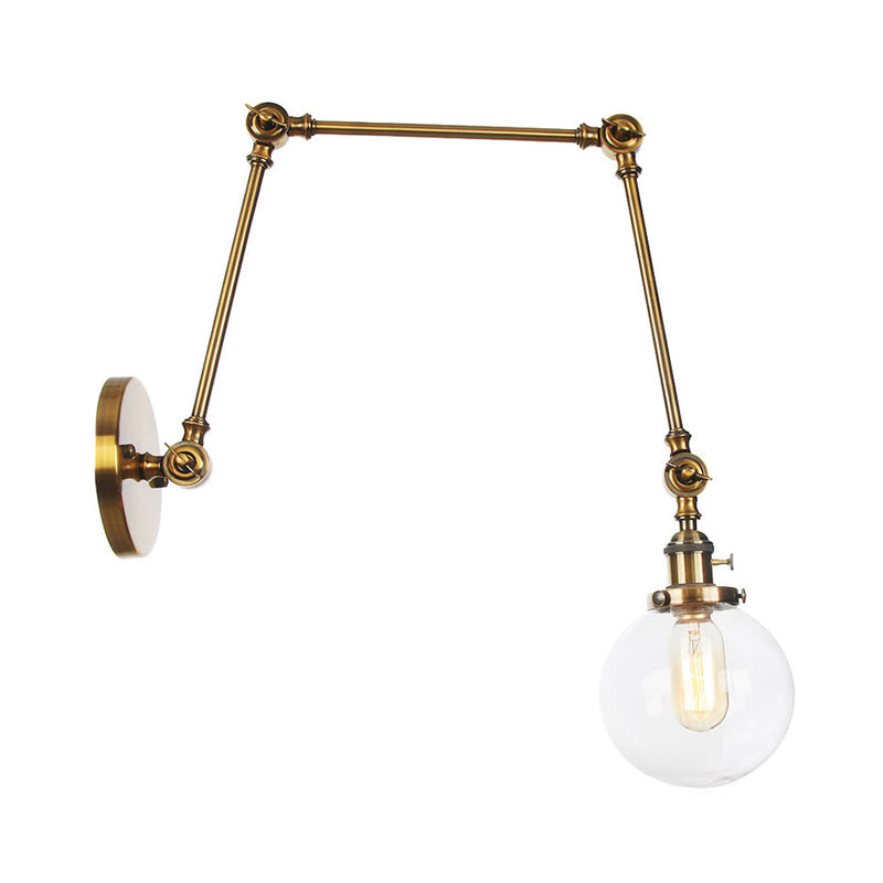 1 Light Clear/Amber Glass Wall Mount Light Vintage Chrome/Copper/Bronze Orb Living Room Sconce Lamp with Adjustable Arm, 8"+8"/8"+8"+8" L Clearhalo 'Art deco wall lights' 'Cast Iron' 'Glass' 'Industrial wall lights' 'Industrial' 'Middle century wall lights' 'Modern' 'Rustic wall lights' 'Tiffany' 'Traditional wall lights' 'Wall Lamps & Sconces' 'Wall Lights' Lighting' 315349