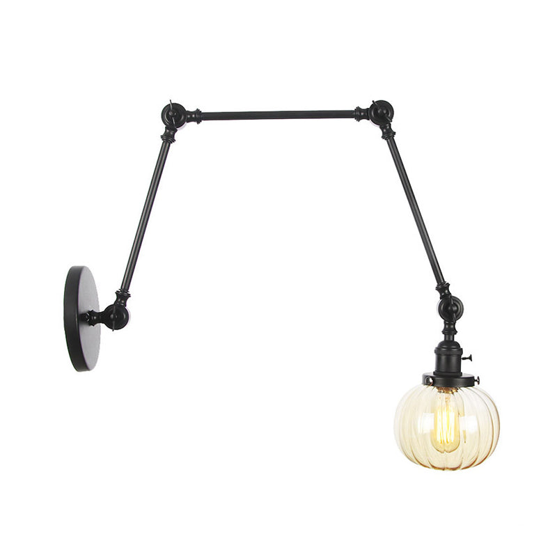 Globe Clear/Amber Glass Wall Mounted Lighting Vintage 1 Light Indoor Sconce in Brass/Chrome/Black with Adjustable Arm, 8"+8"/8"+8"+8" L Clearhalo 'Art deco wall lights' 'Cast Iron' 'Glass' 'Industrial wall lights' 'Industrial' 'Middle century wall lights' 'Modern' 'Rustic wall lights' 'Tiffany' 'Traditional wall lights' 'Wall Lamps & Sconces' 'Wall Lights' Lighting' 315351