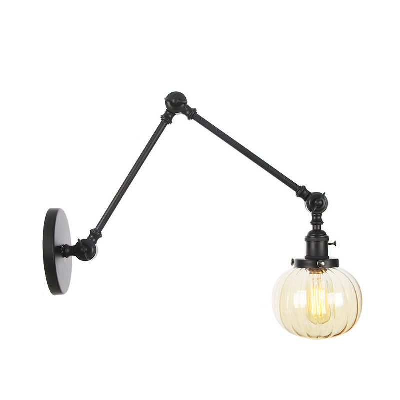 Globe Clear/Amber Glass Wall Mounted Lighting Vintage 1 Light Indoor Sconce in Brass/Chrome/Black with Adjustable Arm, 8"+8"/8"+8"+8" L Clearhalo 'Art deco wall lights' 'Cast Iron' 'Glass' 'Industrial wall lights' 'Industrial' 'Middle century wall lights' 'Modern' 'Rustic wall lights' 'Tiffany' 'Traditional wall lights' 'Wall Lamps & Sconces' 'Wall Lights' Lighting' 315352