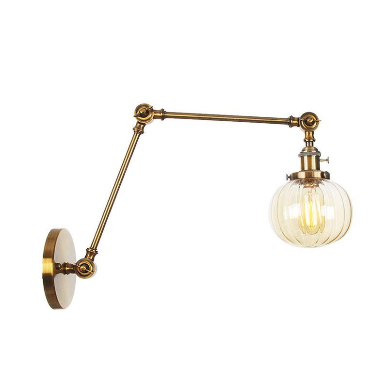 Globe Clear/Amber Glass Wall Mounted Lighting Vintage 1 Light Indoor Sconce in Brass/Chrome/Black with Adjustable Arm, 8"+8"/8"+8"+8" L Clearhalo 'Art deco wall lights' 'Cast Iron' 'Glass' 'Industrial wall lights' 'Industrial' 'Middle century wall lights' 'Modern' 'Rustic wall lights' 'Tiffany' 'Traditional wall lights' 'Wall Lamps & Sconces' 'Wall Lights' Lighting' 315354