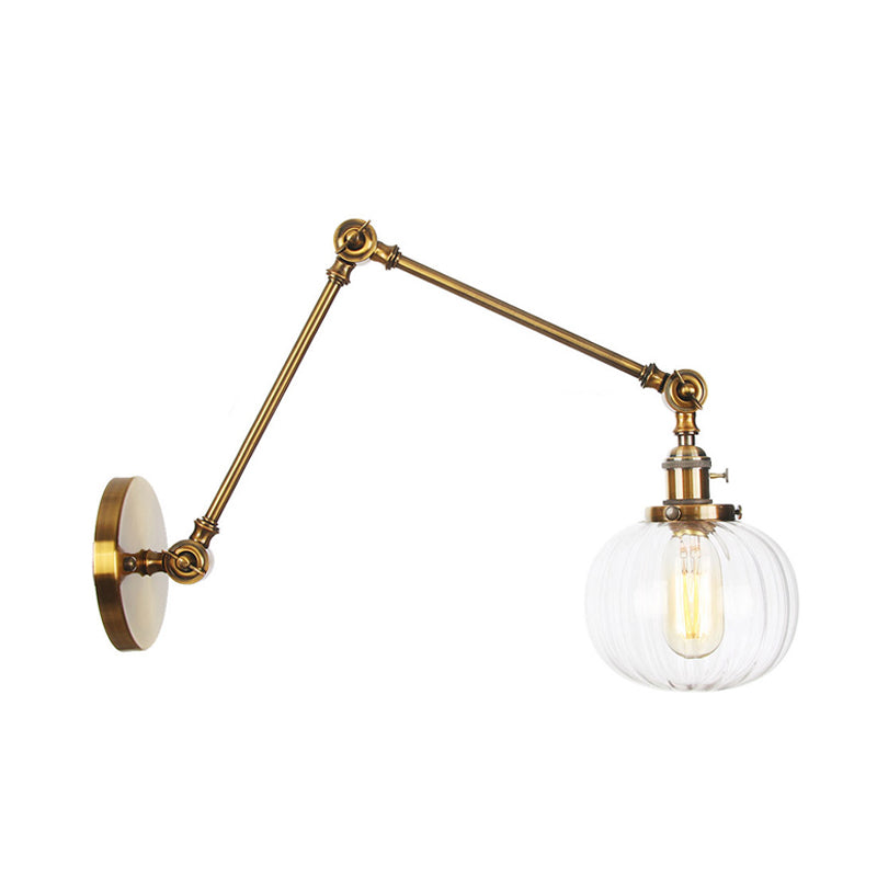 Globe Clear/Amber Glass Wall Mounted Lighting Vintage 1 Light Indoor Sconce in Brass/Chrome/Black with Adjustable Arm, 8"+8"/8"+8"+8" L Clearhalo 'Art deco wall lights' 'Cast Iron' 'Glass' 'Industrial wall lights' 'Industrial' 'Middle century wall lights' 'Modern' 'Rustic wall lights' 'Tiffany' 'Traditional wall lights' 'Wall Lamps & Sconces' 'Wall Lights' Lighting' 315355