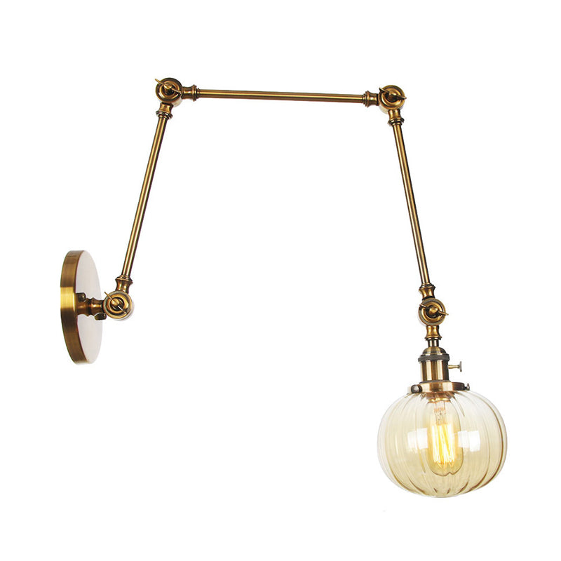 Globe Clear/Amber Glass Wall Mounted Lighting Vintage 1 Light Indoor Sconce in Brass/Chrome/Black with Adjustable Arm, 8"+8"/8"+8"+8" L Clearhalo 'Art deco wall lights' 'Cast Iron' 'Glass' 'Industrial wall lights' 'Industrial' 'Middle century wall lights' 'Modern' 'Rustic wall lights' 'Tiffany' 'Traditional wall lights' 'Wall Lamps & Sconces' 'Wall Lights' Lighting' 315356