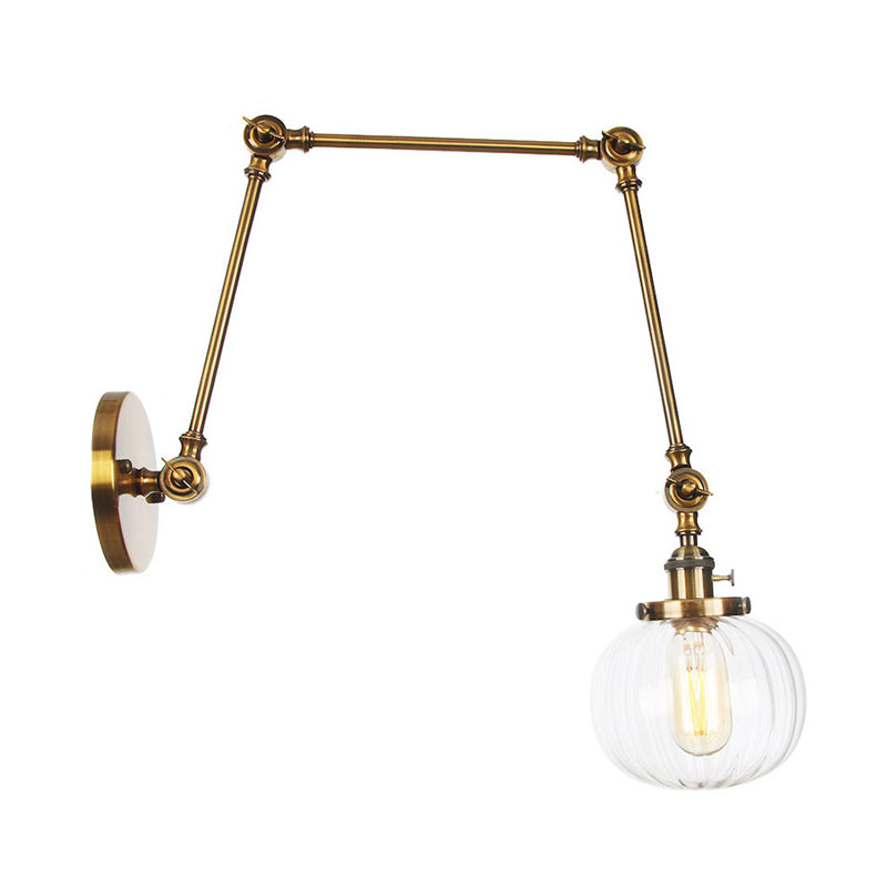 Globe Clear/Amber Glass Wall Mounted Lighting Vintage 1 Light Indoor Sconce in Brass/Chrome/Black with Adjustable Arm, 8"+8"/8"+8"+8" L Clearhalo 'Art deco wall lights' 'Cast Iron' 'Glass' 'Industrial wall lights' 'Industrial' 'Middle century wall lights' 'Modern' 'Rustic wall lights' 'Tiffany' 'Traditional wall lights' 'Wall Lamps & Sconces' 'Wall Lights' Lighting' 315357