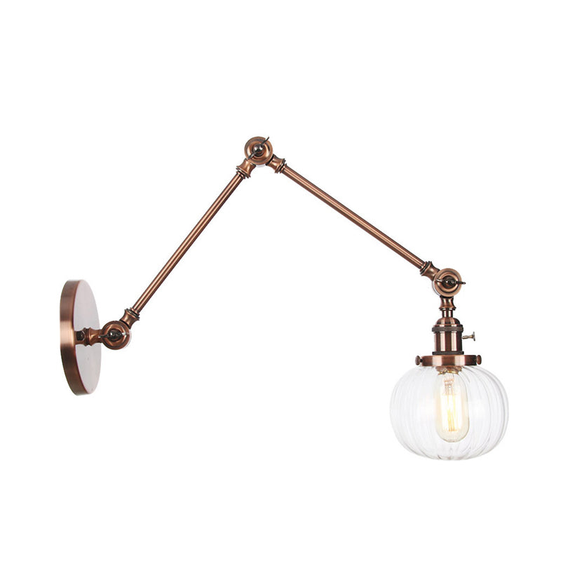 Globe Clear/Amber Glass Wall Mounted Lighting Vintage 1 Light Indoor Sconce in Brass/Chrome/Black with Adjustable Arm, 8"+8"/8"+8"+8" L Clearhalo 'Art deco wall lights' 'Cast Iron' 'Glass' 'Industrial wall lights' 'Industrial' 'Middle century wall lights' 'Modern' 'Rustic wall lights' 'Tiffany' 'Traditional wall lights' 'Wall Lamps & Sconces' 'Wall Lights' Lighting' 315358