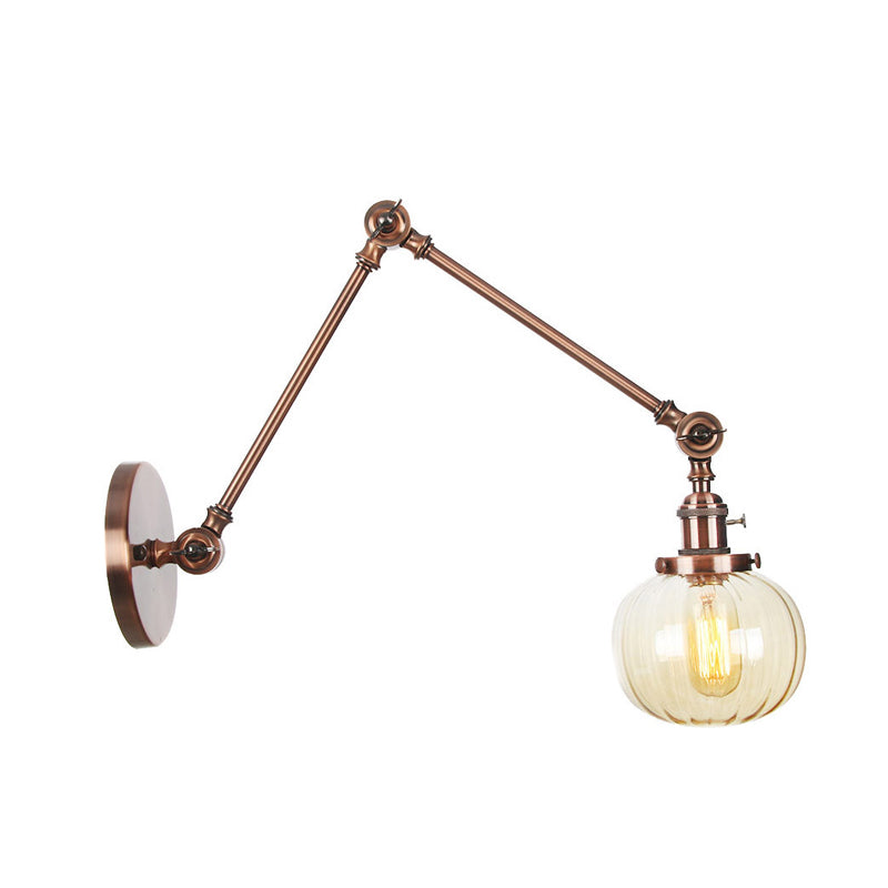 Globe Clear/Amber Glass Wall Mounted Lighting Vintage 1 Light Indoor Sconce in Brass/Chrome/Black with Adjustable Arm, 8"+8"/8"+8"+8" L Clearhalo 'Art deco wall lights' 'Cast Iron' 'Glass' 'Industrial wall lights' 'Industrial' 'Middle century wall lights' 'Modern' 'Rustic wall lights' 'Tiffany' 'Traditional wall lights' 'Wall Lamps & Sconces' 'Wall Lights' Lighting' 315359