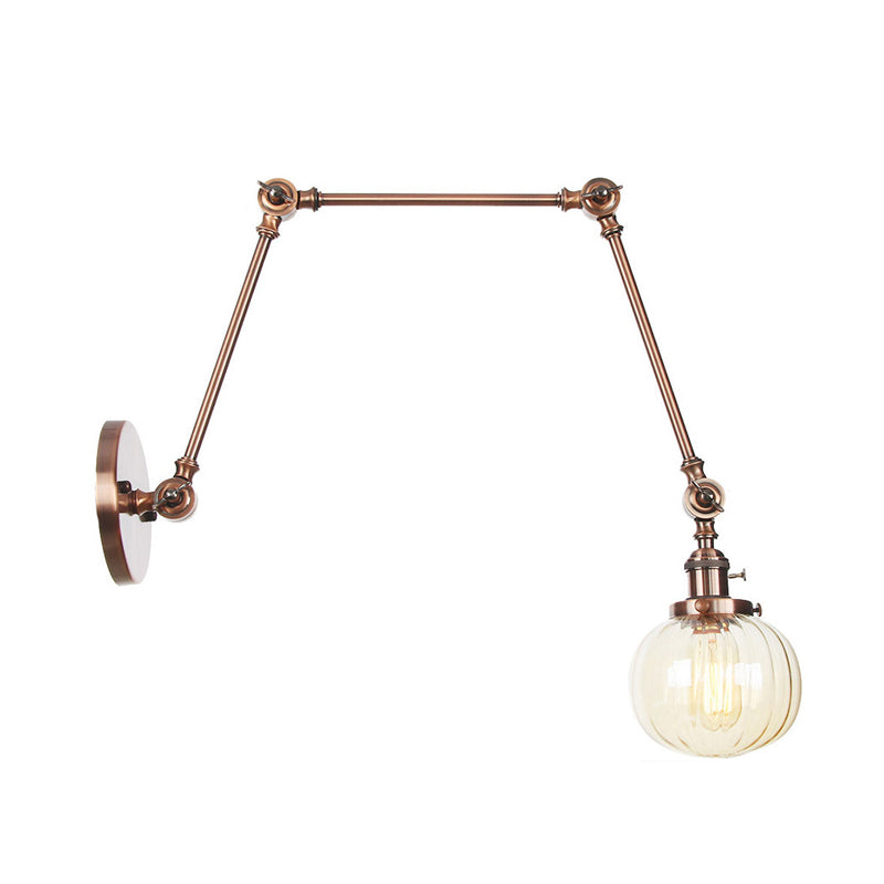 Globe Clear/Amber Glass Wall Mounted Lighting Vintage 1 Light Indoor Sconce in Brass/Chrome/Black with Adjustable Arm, 8"+8"/8"+8"+8" L Clearhalo 'Art deco wall lights' 'Cast Iron' 'Glass' 'Industrial wall lights' 'Industrial' 'Middle century wall lights' 'Modern' 'Rustic wall lights' 'Tiffany' 'Traditional wall lights' 'Wall Lamps & Sconces' 'Wall Lights' Lighting' 315360