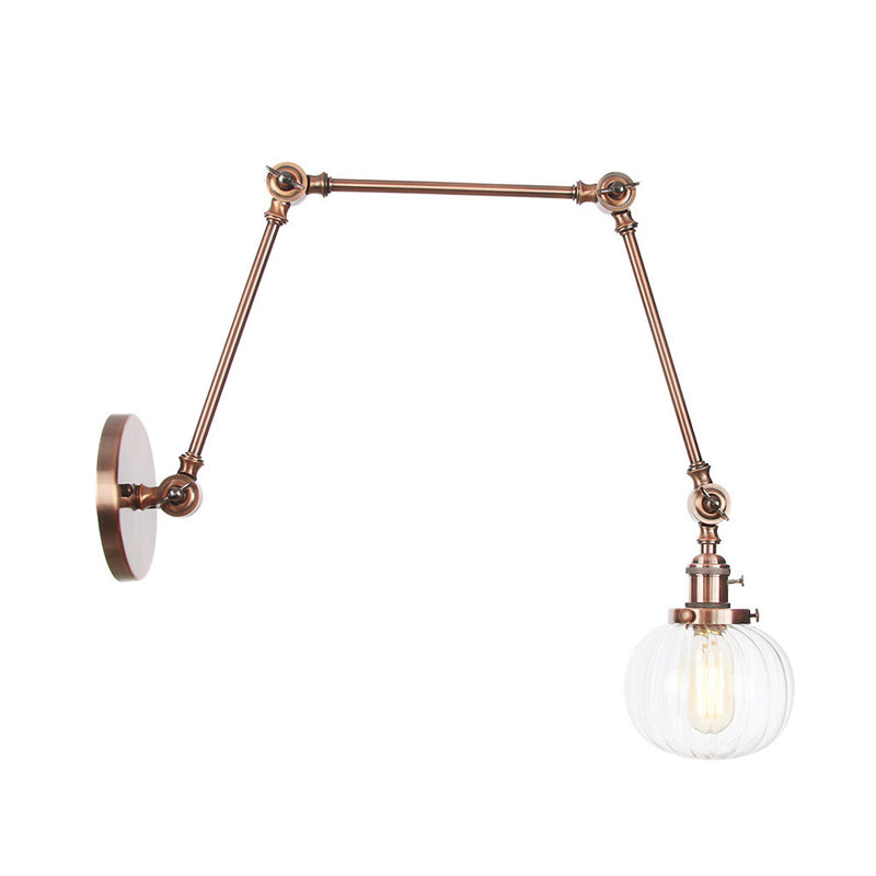 Globe Clear/Amber Glass Wall Mounted Lighting Vintage 1 Light Indoor Sconce in Brass/Chrome/Black with Adjustable Arm, 8"+8"/8"+8"+8" L Clearhalo 'Art deco wall lights' 'Cast Iron' 'Glass' 'Industrial wall lights' 'Industrial' 'Middle century wall lights' 'Modern' 'Rustic wall lights' 'Tiffany' 'Traditional wall lights' 'Wall Lamps & Sconces' 'Wall Lights' Lighting' 315361