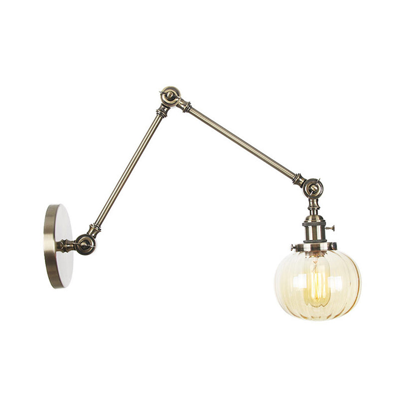 Globe Clear/Amber Glass Wall Mounted Lighting Vintage 1 Light Indoor Sconce in Brass/Chrome/Black with Adjustable Arm, 8"+8"/8"+8"+8" L Clearhalo 'Art deco wall lights' 'Cast Iron' 'Glass' 'Industrial wall lights' 'Industrial' 'Middle century wall lights' 'Modern' 'Rustic wall lights' 'Tiffany' 'Traditional wall lights' 'Wall Lamps & Sconces' 'Wall Lights' Lighting' 315362
