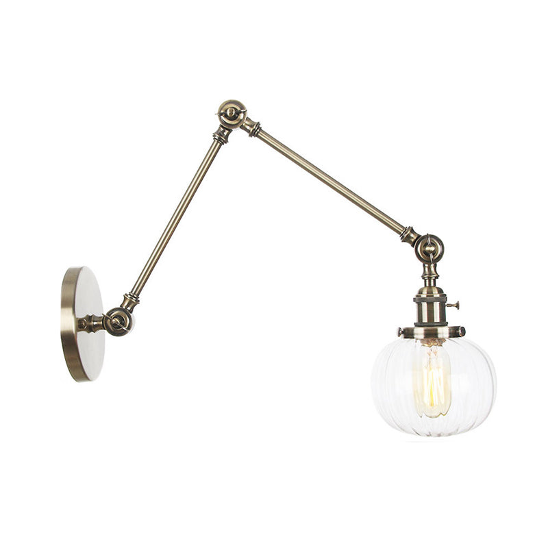 Globe Clear/Amber Glass Wall Mounted Lighting Vintage 1 Light Indoor Sconce in Brass/Chrome/Black with Adjustable Arm, 8"+8"/8"+8"+8" L Clearhalo 'Art deco wall lights' 'Cast Iron' 'Glass' 'Industrial wall lights' 'Industrial' 'Middle century wall lights' 'Modern' 'Rustic wall lights' 'Tiffany' 'Traditional wall lights' 'Wall Lamps & Sconces' 'Wall Lights' Lighting' 315363