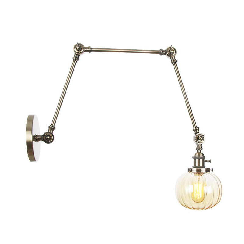 Globe Clear/Amber Glass Wall Mounted Lighting Vintage 1 Light Indoor Sconce in Brass/Chrome/Black with Adjustable Arm, 8"+8"/8"+8"+8" L Clearhalo 'Art deco wall lights' 'Cast Iron' 'Glass' 'Industrial wall lights' 'Industrial' 'Middle century wall lights' 'Modern' 'Rustic wall lights' 'Tiffany' 'Traditional wall lights' 'Wall Lamps & Sconces' 'Wall Lights' Lighting' 315364