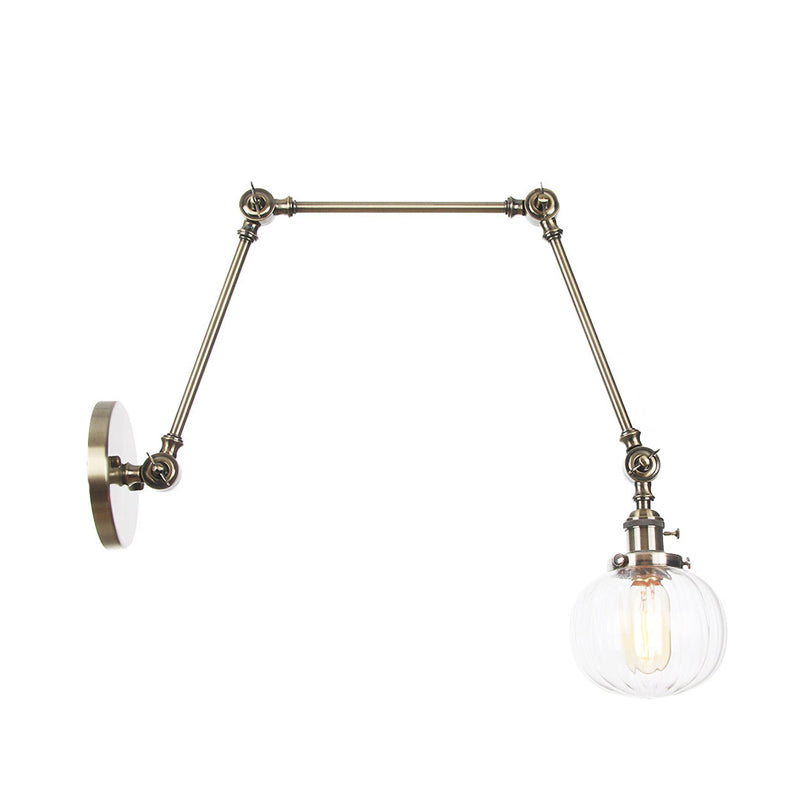 Globe Clear/Amber Glass Wall Mounted Lighting Vintage 1 Light Indoor Sconce in Brass/Chrome/Black with Adjustable Arm, 8"+8"/8"+8"+8" L Clearhalo 'Art deco wall lights' 'Cast Iron' 'Glass' 'Industrial wall lights' 'Industrial' 'Middle century wall lights' 'Modern' 'Rustic wall lights' 'Tiffany' 'Traditional wall lights' 'Wall Lamps & Sconces' 'Wall Lights' Lighting' 315365
