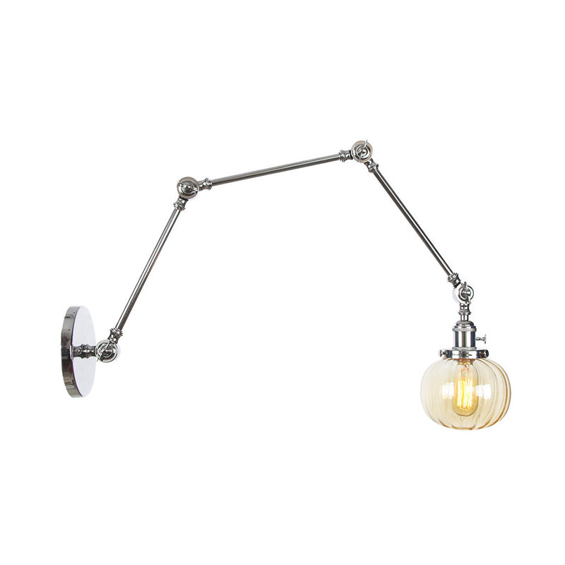 Globe Clear/Amber Glass Wall Mounted Lighting Vintage 1 Light Indoor Sconce in Brass/Chrome/Black with Adjustable Arm, 8"+8"/8"+8"+8" L Clearhalo 'Art deco wall lights' 'Cast Iron' 'Glass' 'Industrial wall lights' 'Industrial' 'Middle century wall lights' 'Modern' 'Rustic wall lights' 'Tiffany' 'Traditional wall lights' 'Wall Lamps & Sconces' 'Wall Lights' Lighting' 315366