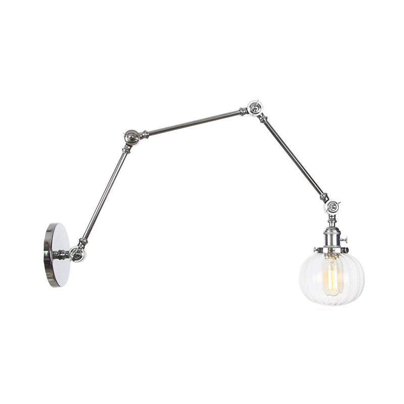 Globe Clear/Amber Glass Wall Mounted Lighting Vintage 1 Light Indoor Sconce in Brass/Chrome/Black with Adjustable Arm, 8"+8"/8"+8"+8" L Clearhalo 'Art deco wall lights' 'Cast Iron' 'Glass' 'Industrial wall lights' 'Industrial' 'Middle century wall lights' 'Modern' 'Rustic wall lights' 'Tiffany' 'Traditional wall lights' 'Wall Lamps & Sconces' 'Wall Lights' Lighting' 315367