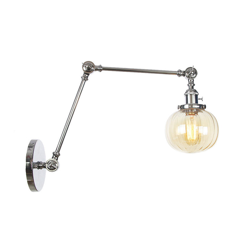 Globe Clear/Amber Glass Wall Mounted Lighting Vintage 1 Light Indoor Sconce in Brass/Chrome/Black with Adjustable Arm, 8"+8"/8"+8"+8" L Clearhalo 'Art deco wall lights' 'Cast Iron' 'Glass' 'Industrial wall lights' 'Industrial' 'Middle century wall lights' 'Modern' 'Rustic wall lights' 'Tiffany' 'Traditional wall lights' 'Wall Lamps & Sconces' 'Wall Lights' Lighting' 315368