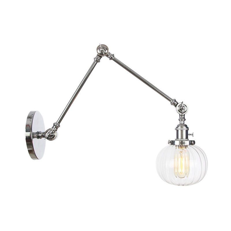 Globe Clear/Amber Glass Wall Mounted Lighting Vintage 1 Light Indoor Sconce in Brass/Chrome/Black with Adjustable Arm, 8"+8"/8"+8"+8" L Clearhalo 'Art deco wall lights' 'Cast Iron' 'Glass' 'Industrial wall lights' 'Industrial' 'Middle century wall lights' 'Modern' 'Rustic wall lights' 'Tiffany' 'Traditional wall lights' 'Wall Lamps & Sconces' 'Wall Lights' Lighting' 315369