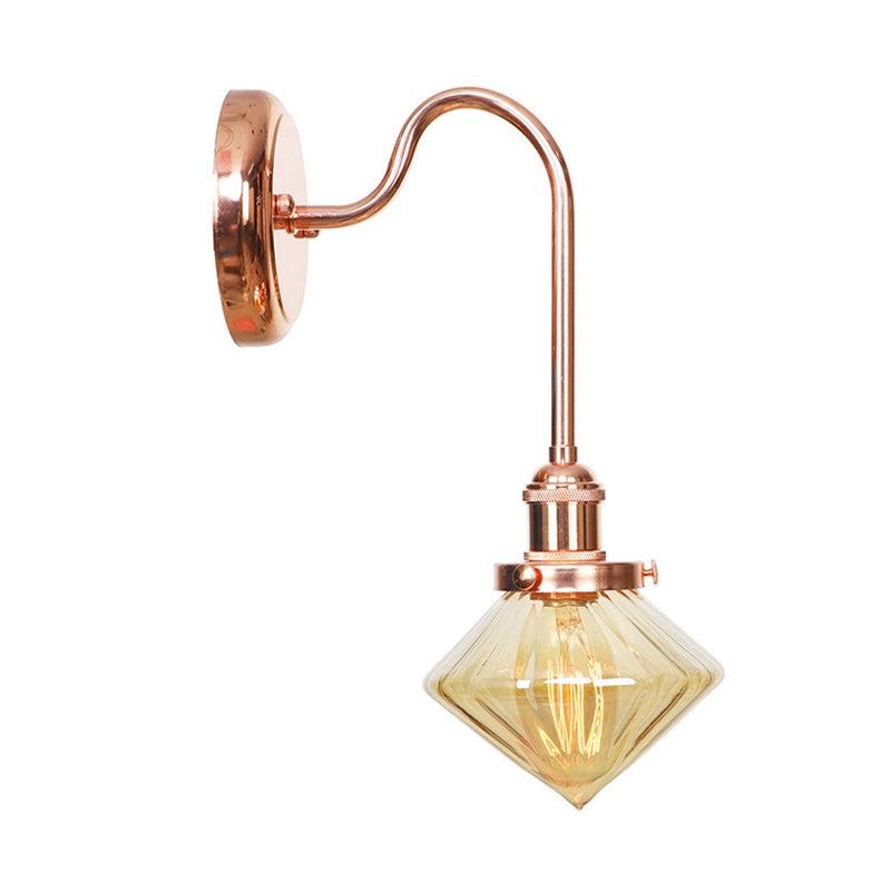 Clear/Amber Glass Copper Sconce Light Diamond 1 Light Farmhouse Wall Lighting Fixture for Bedroom Clearhalo 'Art deco wall lights' 'Cast Iron' 'Glass' 'Industrial wall lights' 'Industrial' 'Middle century wall lights' 'Modern' 'Rustic wall lights' 'Tiffany' 'Traditional wall lights' 'Wall Lamps & Sconces' 'Wall Lights' Lighting' 315396