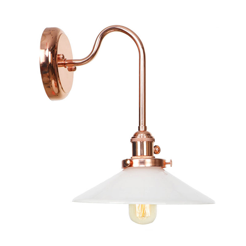 Copper Saucer/Scalloped Sconce Light Fixture Vintage White/Clear Glass 1 Light Indoor Wall Lamp Clearhalo 'Art deco wall lights' 'Cast Iron' 'Glass' 'Industrial wall lights' 'Industrial' 'Middle century wall lights' 'Modern' 'Rustic wall lights' 'Tiffany' 'Traditional wall lights' 'Wall Lamps & Sconces' 'Wall Lights' Lighting' 315402