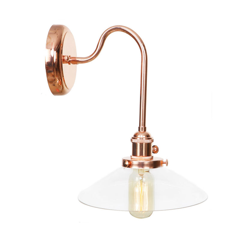 Copper Saucer/Scalloped Sconce Light Fixture Vintage White/Clear Glass 1 Light Indoor Wall Lamp Clearhalo 'Art deco wall lights' 'Cast Iron' 'Glass' 'Industrial wall lights' 'Industrial' 'Middle century wall lights' 'Modern' 'Rustic wall lights' 'Tiffany' 'Traditional wall lights' 'Wall Lamps & Sconces' 'Wall Lights' Lighting' 315405