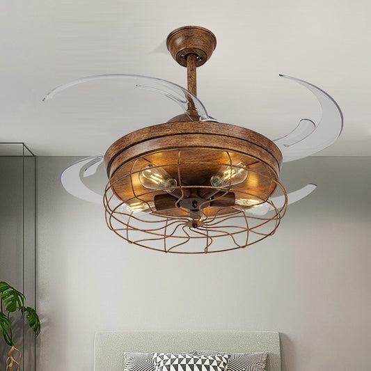 5 Lights Caged Ceiling Fan Lamp Traditional Style Rust Metal Semi Flush Mount Lighting Clearhalo 'Ceiling Fans with Lights' 'Ceiling Fans' Lighting' 315444