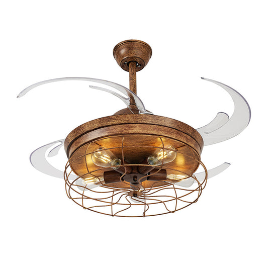 5 Lights Caged Ceiling Fan Lamp Traditional Style Rust Metal Semi Flush Mount Lighting Clearhalo 'Ceiling Fans with Lights' 'Ceiling Fans' Lighting' 315445