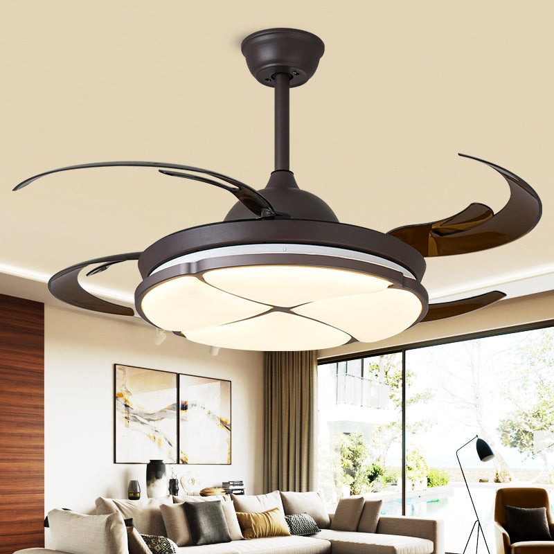 LED Living Room Ceiling Fan Classic Black Semi Flush Light with Round Metal Shade, Frequency Conversion/Remote Control Black Clearhalo 'Ceiling Fans with Lights' 'Ceiling Fans' Lighting' 315446