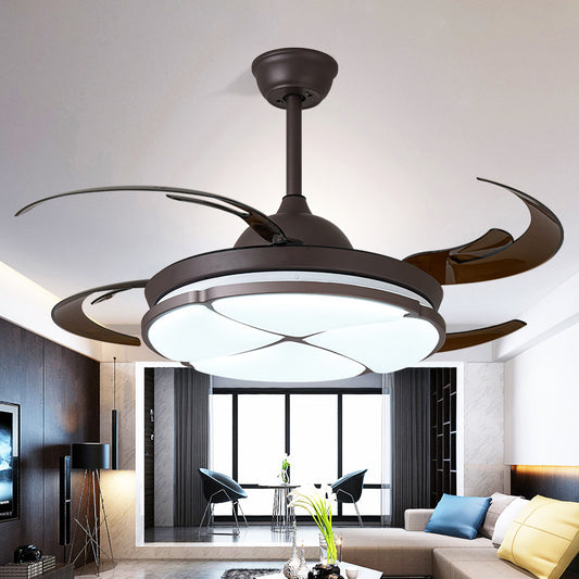 LED Living Room Ceiling Fan Classic Black Semi Flush Light with Round Metal Shade, Frequency Conversion/Remote Control Clearhalo 'Ceiling Fans with Lights' 'Ceiling Fans' Lighting' 315447