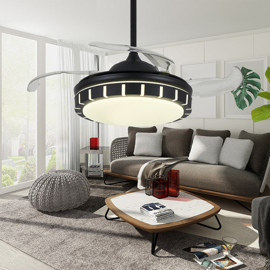 LED Metal Ceiling Fan Light Classic Black Round Living Room Semi Flush Mount with Frequency Conversion and Remote Control/Remote Control Clearhalo 'Ceiling Fans with Lights' 'Ceiling Fans' Lighting' 315451