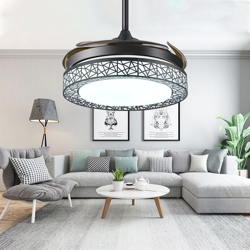 Circle Metal Ceiling Fan Lamp Traditional 16"/19.5" Wide LED Semi Flush Light Fixture in Black, Remote Control/Remote Control and Frequency Conversion Black Clearhalo 'Ceiling Fans with Lights' 'Ceiling Fans' Lighting' 315454