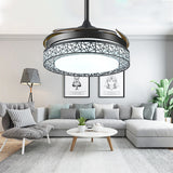 Circle Metal Ceiling Fan Lamp Traditional 16"/19.5" Wide LED Semi Flush Light Fixture in Black, Remote Control/Remote Control and Frequency Conversion Black Clearhalo 'Ceiling Fans with Lights' 'Ceiling Fans' Lighting' 315454