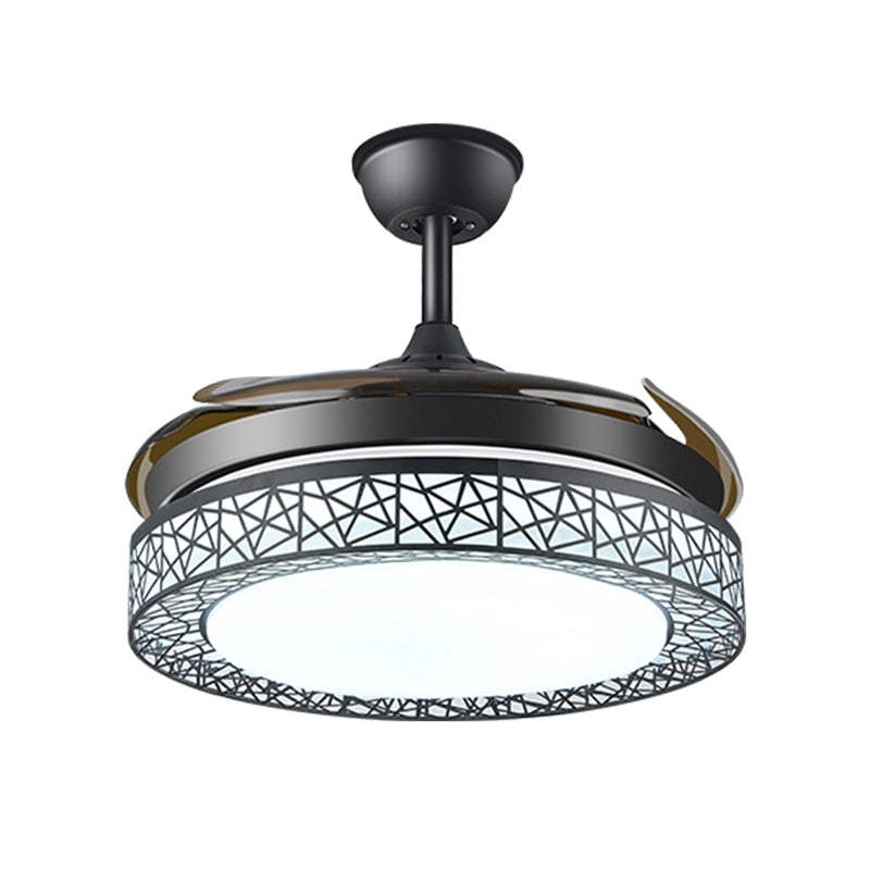 Circle Metal Ceiling Fan Lamp Traditional 16"/19.5" Wide LED Semi Flush Light Fixture in Black, Remote Control/Remote Control and Frequency Conversion Clearhalo 'Ceiling Fans with Lights' 'Ceiling Fans' Lighting' 315456