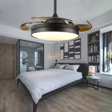 Black 16"/19.5" W LED Ceiling Fan Classic Acrylic Drum Semi Flush Lighting, Frequency Conversion/Remote Control Black Clearhalo 'Ceiling Fans with Lights' 'Ceiling Fans' Lighting' 315461