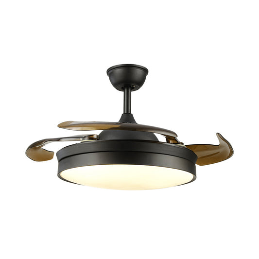 Black 16"/19.5" W LED Ceiling Fan Classic Acrylic Drum Semi Flush Lighting, Frequency Conversion/Remote Control Clearhalo 'Ceiling Fans with Lights' 'Ceiling Fans' Lighting' 315463