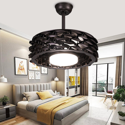 LED Circular Ceiling Fan Lighting Traditional White/Gold/Coffee Acrylic Semi Flush Mount Fixture for Living Room Coffee Clearhalo 'Ceiling Fans with Lights' 'Ceiling Fans' Lighting' 315464