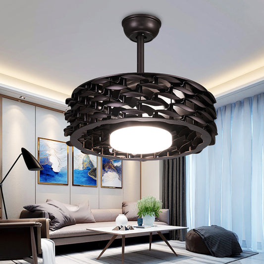 LED Circular Ceiling Fan Lighting Traditional White/Gold/Coffee Acrylic Semi Flush Mount Fixture for Living Room Clearhalo 'Ceiling Fans with Lights' 'Ceiling Fans' Lighting' 315465