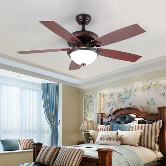 LED Ceiling Fan Lamp Traditional Stylish Domed Metal Semi Flush Lighting in Brown Brown Clearhalo 'Ceiling Fans with Lights' 'Ceiling Fans' Lighting' 315480