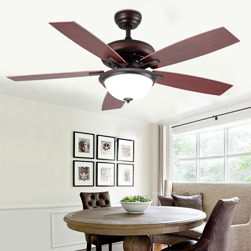 LED Ceiling Fan Lamp Traditional Stylish Domed Metal Semi Flush Lighting in Brown Clearhalo 'Ceiling Fans with Lights' 'Ceiling Fans' Lighting' 315481