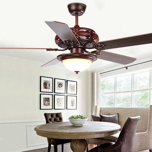 LED Dining Room Ceiling Fan Classic Red Brown Semi Flush Light Fixture with Dome Acrylic Shade Red Brown Clearhalo 'Ceiling Fans with Lights' 'Ceiling Fans' Lighting' 315483