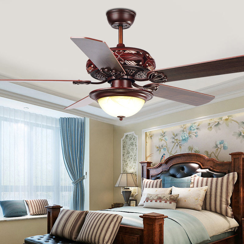 LED Dining Room Ceiling Fan Classic Red Brown Semi Flush Light Fixture with Dome Acrylic Shade Clearhalo 'Ceiling Fans with Lights' 'Ceiling Fans' Lighting' 315484