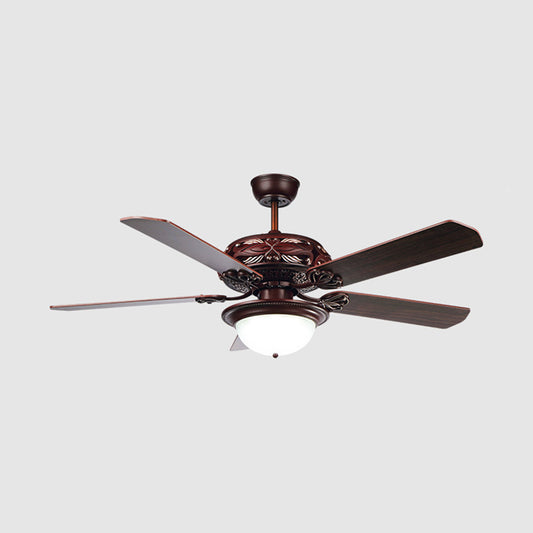 LED Dining Room Ceiling Fan Classic Red Brown Semi Flush Light Fixture with Dome Acrylic Shade Clearhalo 'Ceiling Fans with Lights' 'Ceiling Fans' Lighting' 315485