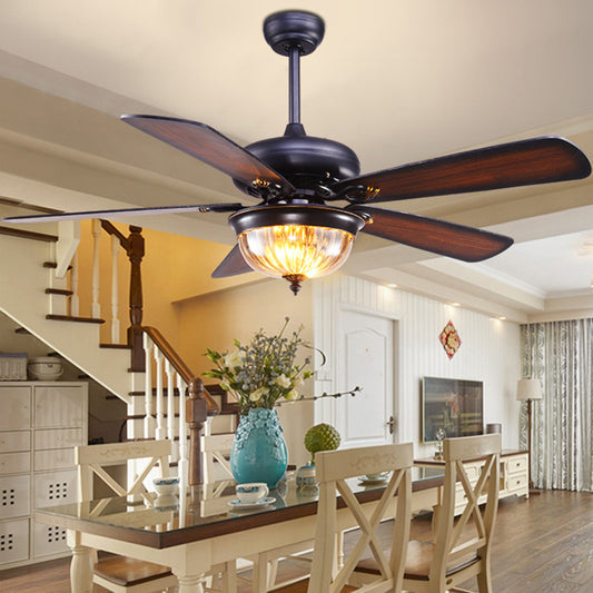 42.5"/52" W Dome Clear Glass Ceiling Fan Light Traditionalism 3 Lights Dining Room Semi Flush Mount in Brown, Remote Control/Wall Control Brown Clearhalo 'Ceiling Fans with Lights' 'Ceiling Fans' Lighting' 315486