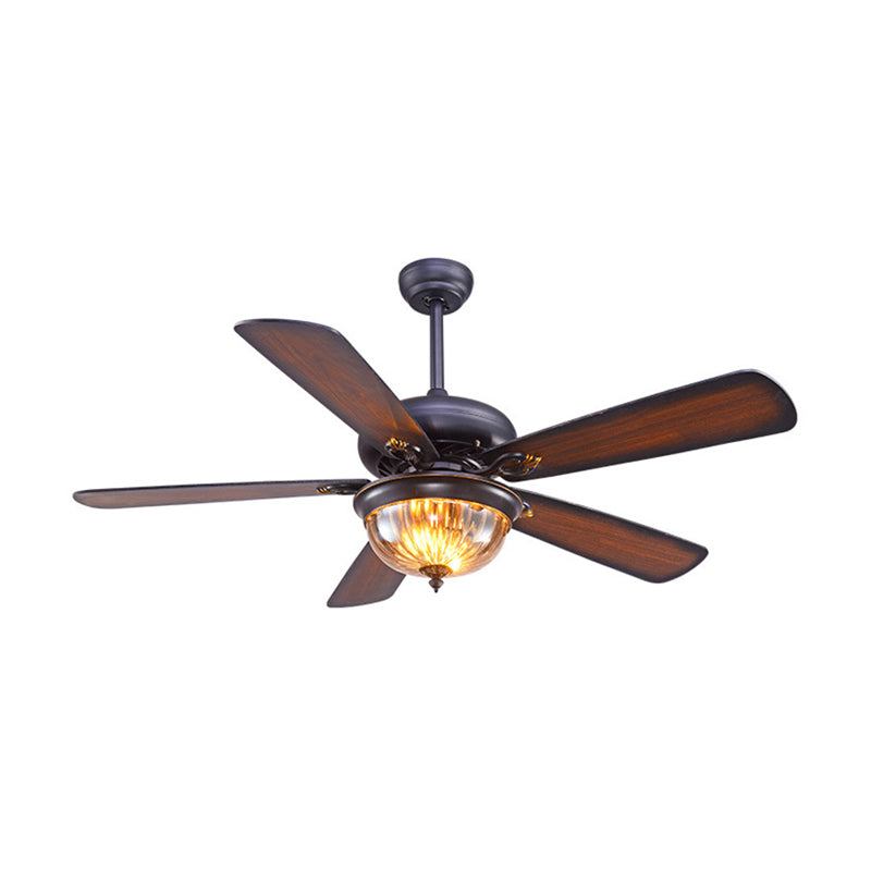 42.5"/52" W Dome Clear Glass Ceiling Fan Light Traditionalism 3 Lights Dining Room Semi Flush Mount in Brown, Remote Control/Wall Control Clearhalo 'Ceiling Fans with Lights' 'Ceiling Fans' Lighting' 315487
