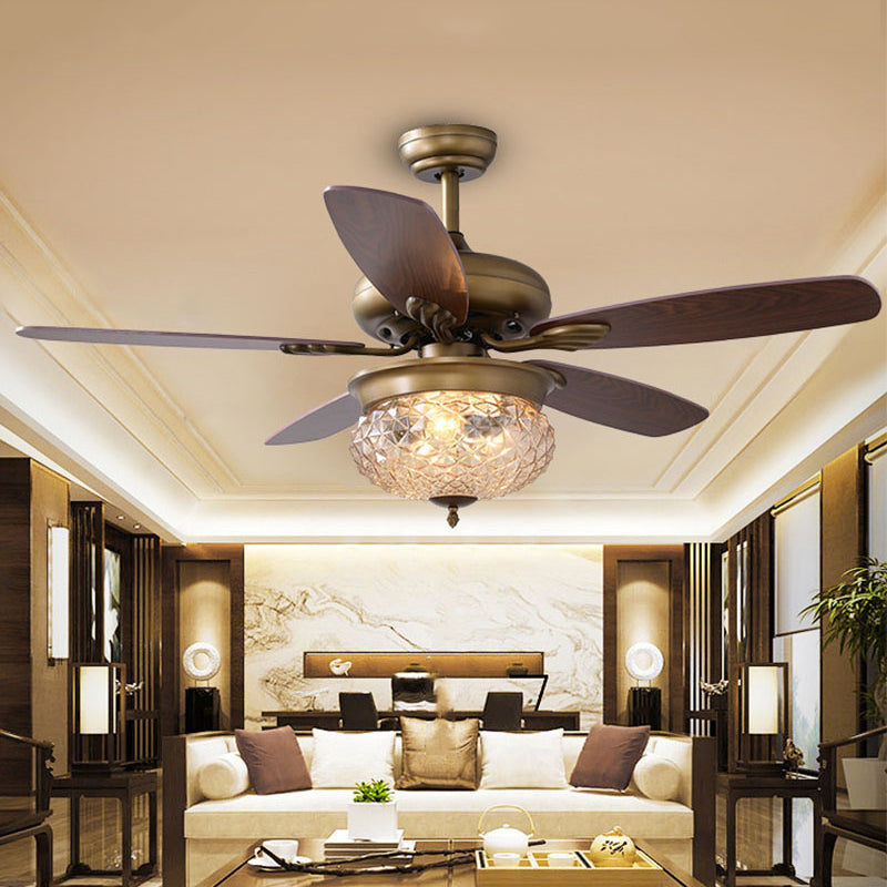 48"/52" W Antique Brass 3 Lights Ceiling Fan Lamp Classic Style Prismatic Glass Domed Semi Flush Mount Lighting Clearhalo 'Ceiling Fans with Lights' 'Ceiling Fans' Lighting' 315489