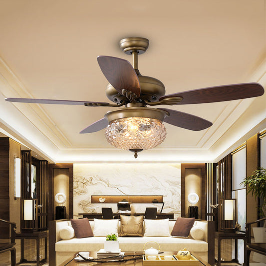 48"/52" W Antique Brass 3 Lights Ceiling Fan Lamp Classic Style Prismatic Glass Domed Semi Flush Mount Lighting Clearhalo 'Ceiling Fans with Lights' 'Ceiling Fans' Lighting' 315489