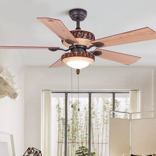 Light Wood Bowl Shade Ceiling Fan Lighting Traditional Resin 1 Light Dining Room Semi Flush Mount, Remote Control/Wall Control/Pull Chain Light Wood Clearhalo 'Ceiling Fans with Lights' 'Ceiling Fans' Lighting' 315492