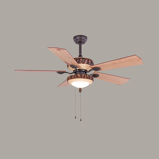 Light Wood Bowl Shade Ceiling Fan Lighting Traditional Resin 1 Light Dining Room Semi Flush Mount, Remote Control/Wall Control/Pull Chain Clearhalo 'Ceiling Fans with Lights' 'Ceiling Fans' Lighting' 315493
