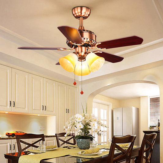 3 Lights Dining Room Ceiling Fan Lamp Classic Brass Semi Flush with Bell Sandblasted Glass Shade Clearhalo 'Ceiling Fans with Lights' 'Ceiling Fans' Lighting' 315499