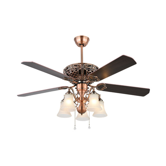 Bell Frosted Glass Ceiling Fan Classic Stylish 5 Lights Bedroom Semi Flush Lighting in Brown Clearhalo 'Ceiling Fans with Lights' 'Ceiling Fans' Lighting' 315506