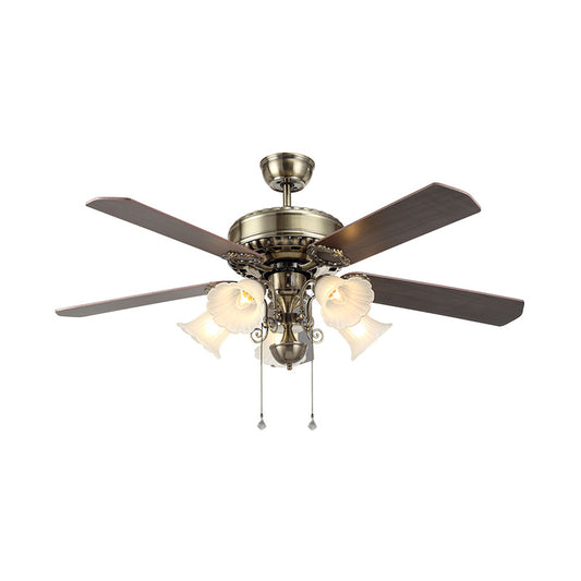 5 Lights Dining Room Ceiling Fan Classic Silver Semi Flush with Flared Frosted Glass Shade Clearhalo 'Ceiling Fans with Lights' 'Ceiling Fans' Lighting' 315533