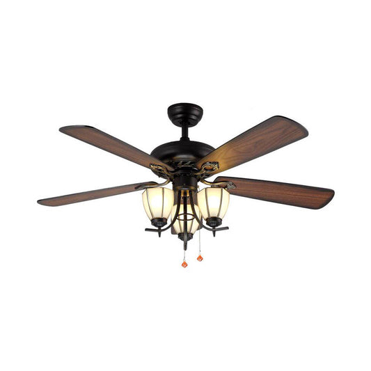 Frosted Glass Black Ceiling Fan Lighting Bowl 3 Lights Traditional Style Semi-Flush Mount, Pull Chain/Remote Control/Wall Control Clearhalo 'Ceiling Fans with Lights' 'Ceiling Fans' Lighting' 315553