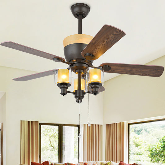 Classic Cylinder Ceiling Fan 3 Heads Metal Semi Flush Mount Light Fixture in Black for Dining Room Clearhalo 'Ceiling Fans with Lights' 'Ceiling Fans' Lighting' 315555